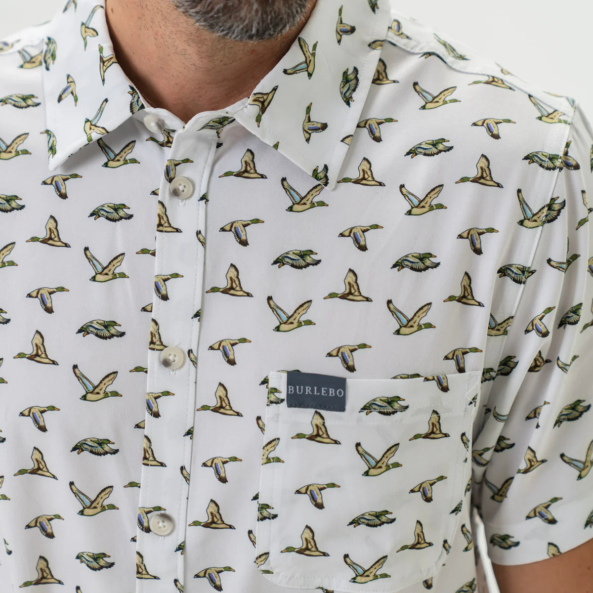 The Burlebo Performance Button Up in Flying Mallard Ducks