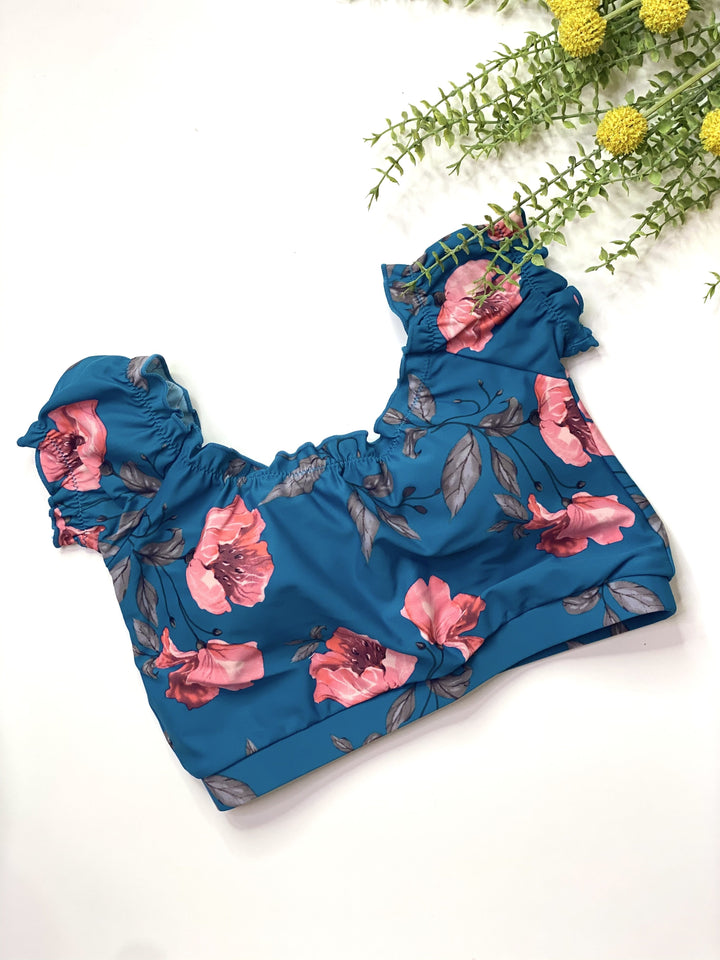 Blue Floral Off Shoulder Top