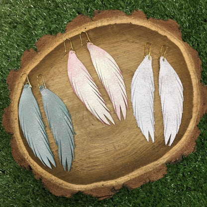 Foiled Short Feather Leather Earrings