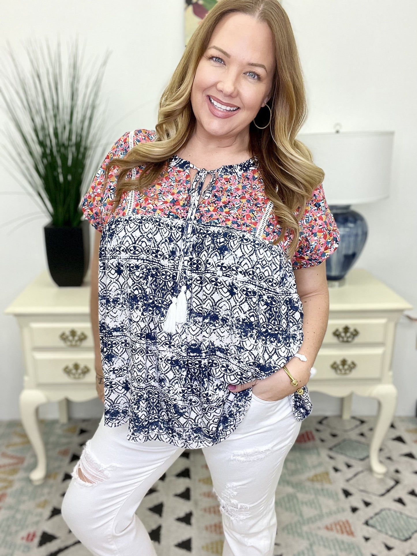 The Navy Embroidered Top-All Sizes