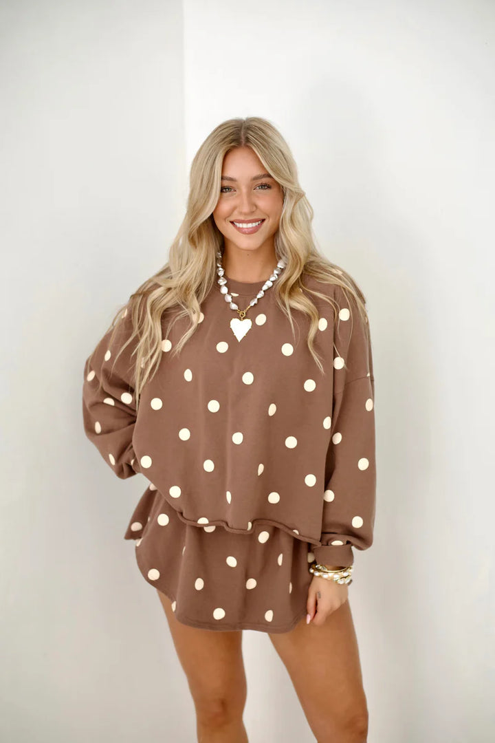 Mocha Polka Dot Long Sleeve Crop