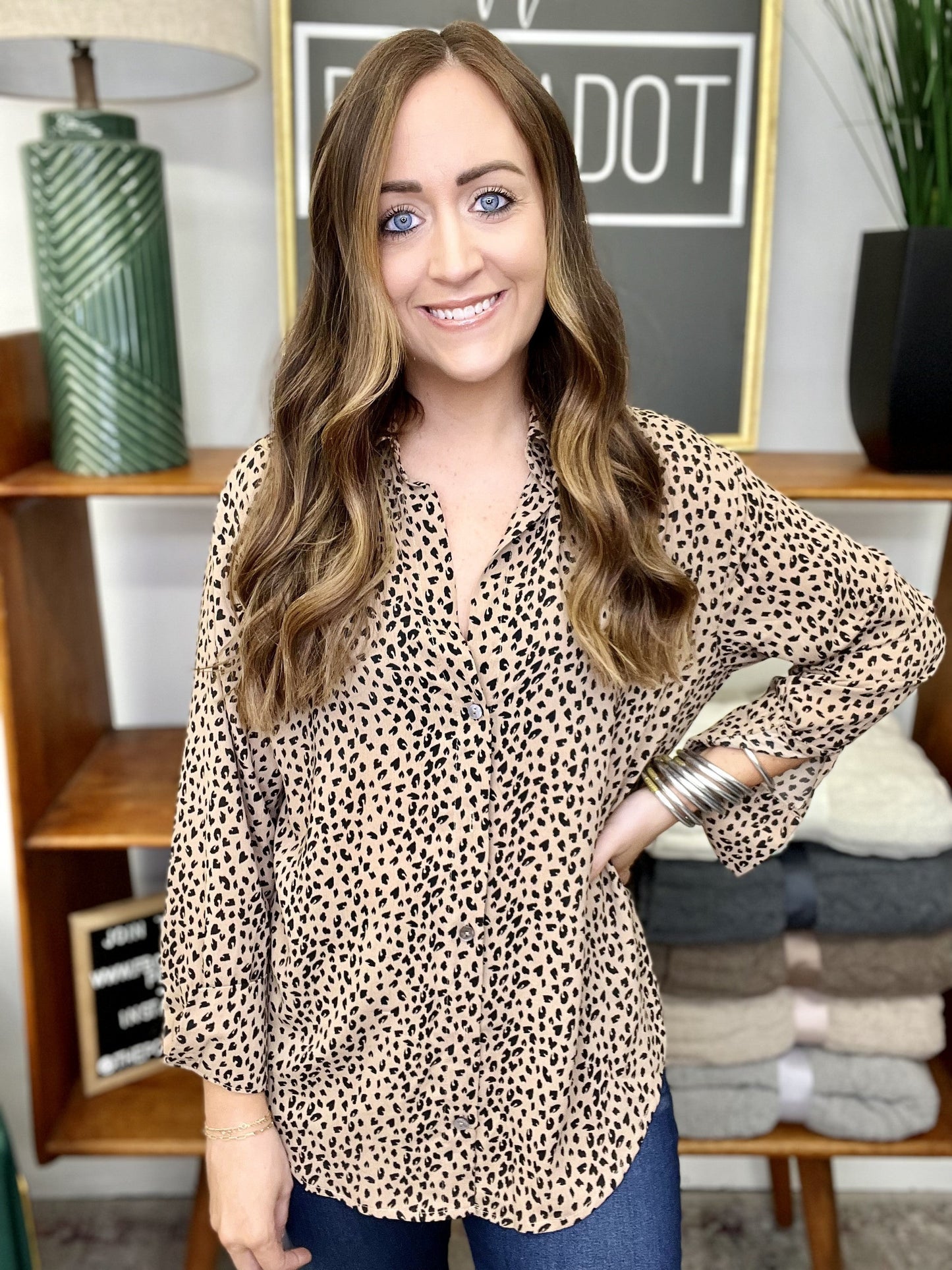 The Taupe Leo Button Top