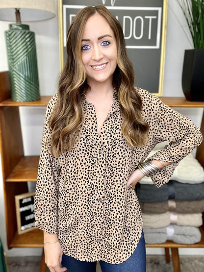 The Taupe Leo Button Top