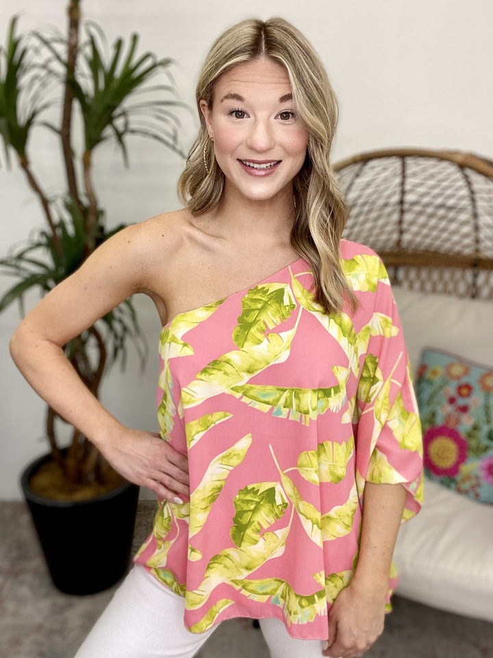 The Coral Palm One Shoulder Top