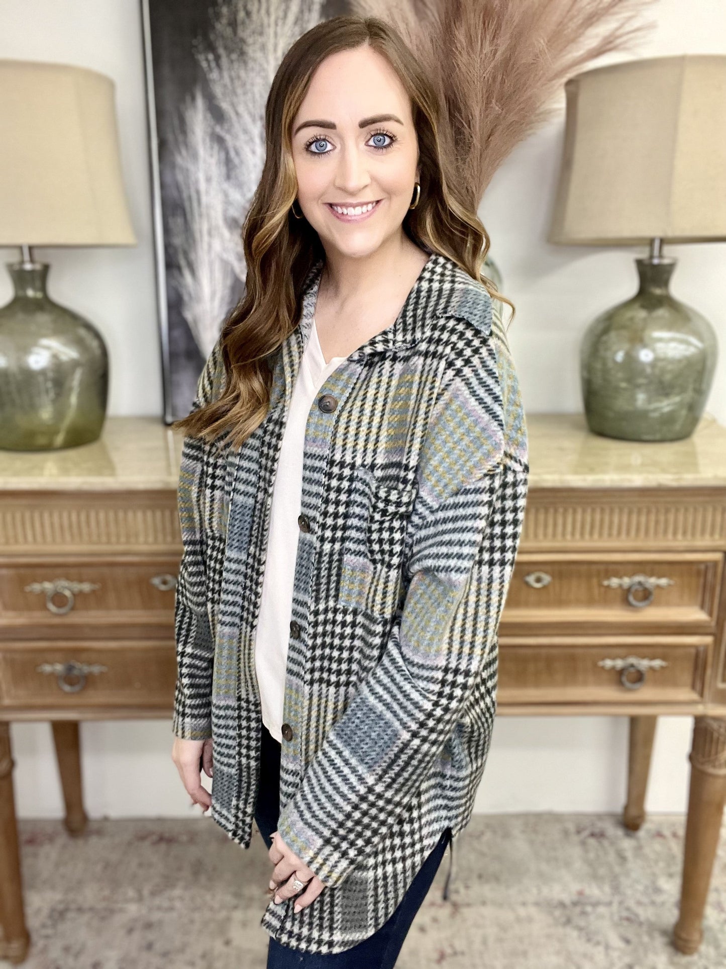 The Houndstooth Shacket-2 Colors/AS
