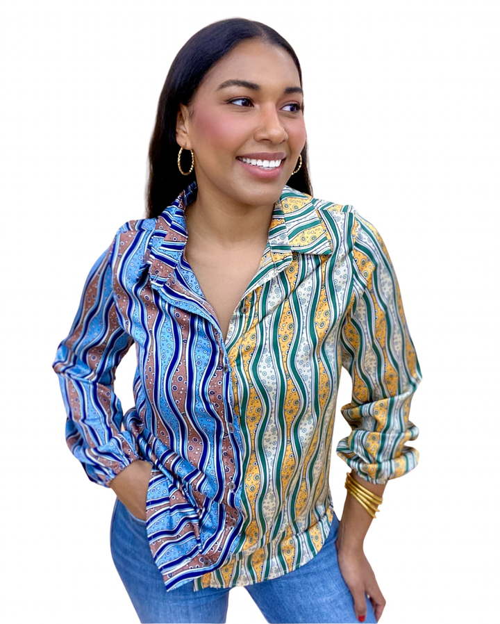 The Bucketlist Blouse in Blue Mustard