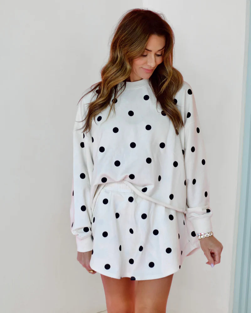 Ivory Polka Dot Long Sleeve Crop
