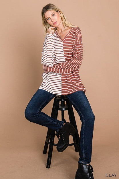 The Split Stripe Top-2 Colors/AS
