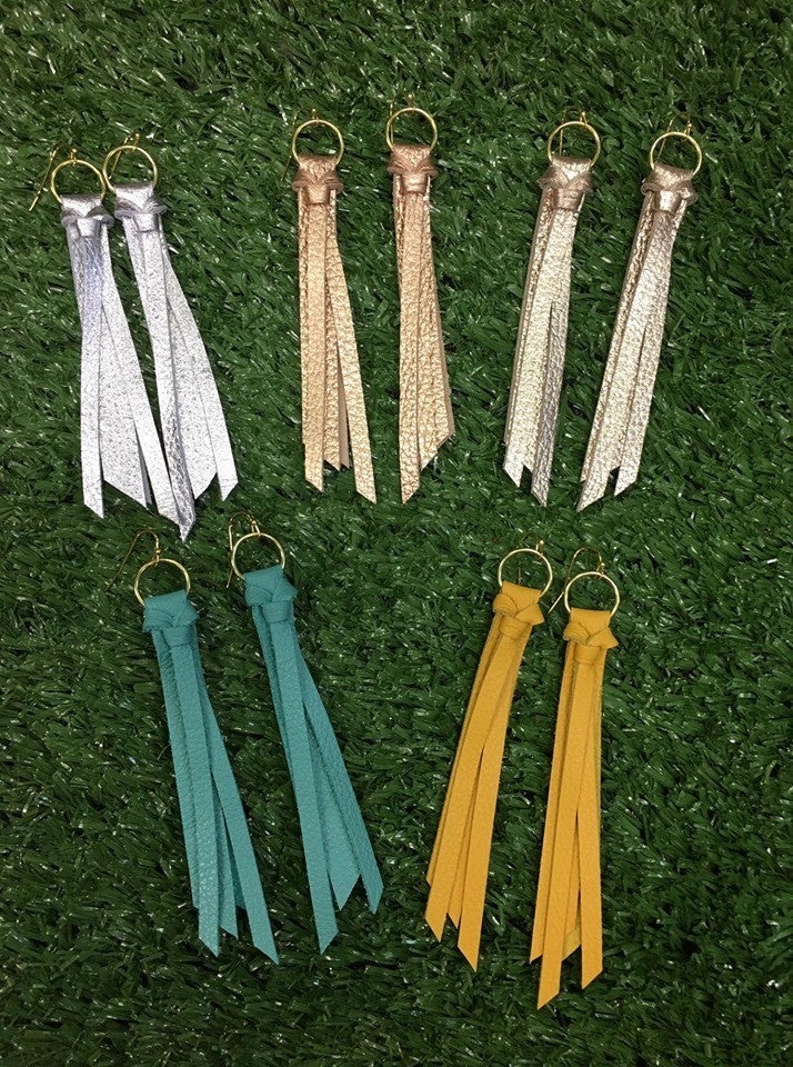 Short Tassel Leather Earrings