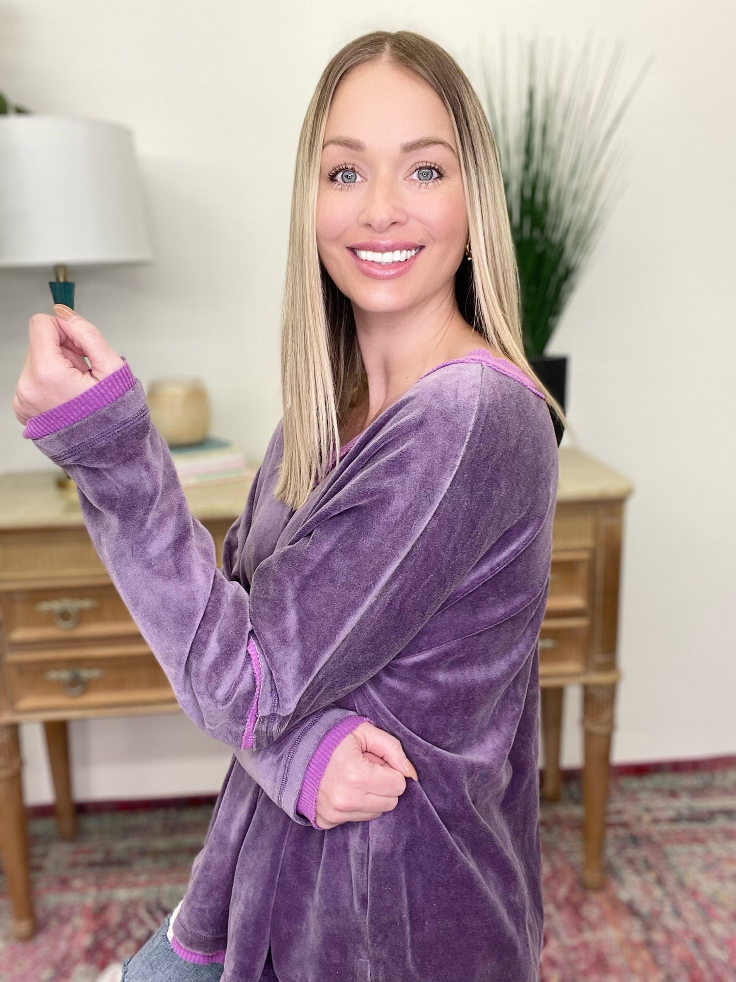 The Velour V Top in Purple - AS