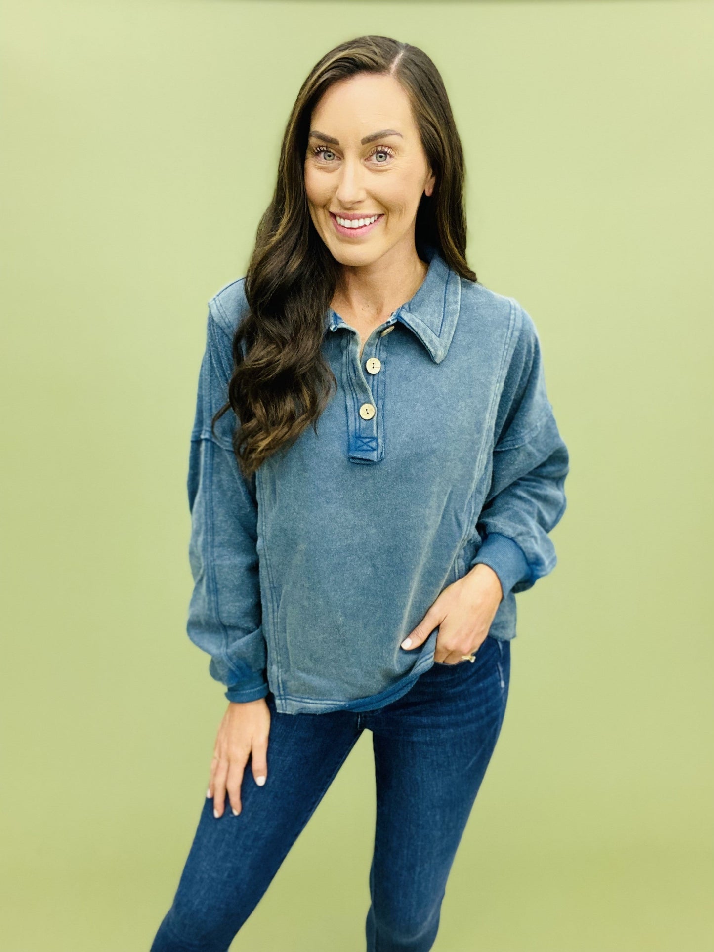 The Washed Henley Pullover in AS/2 Colors