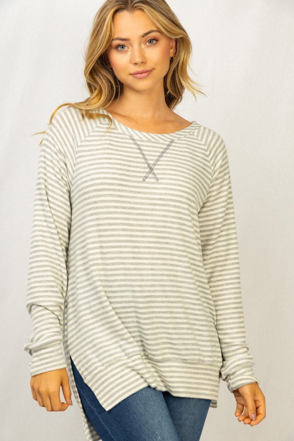 Sage Stripe Top in Grey-AS