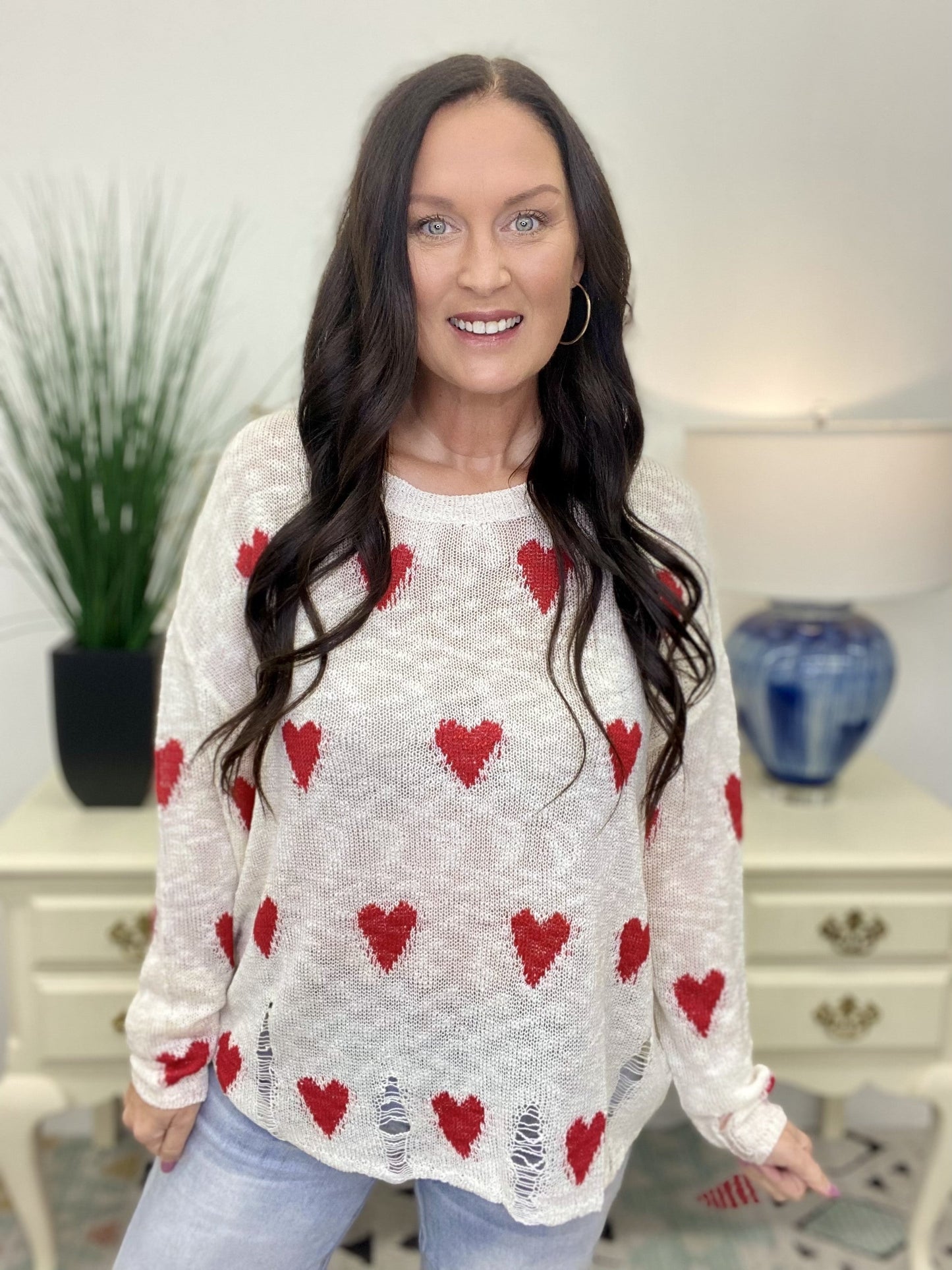 The Distressed Heart Sweater-2 Colors