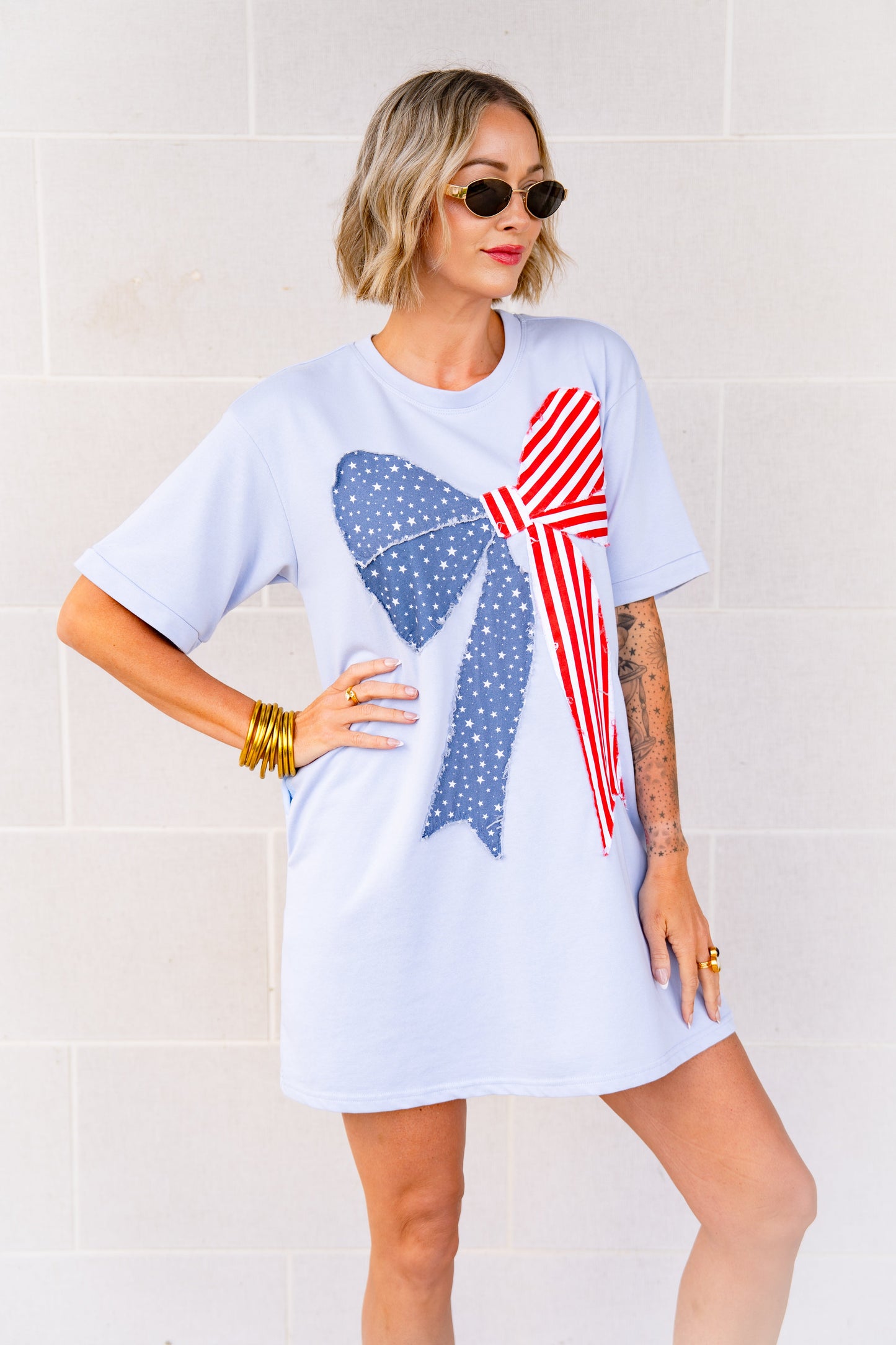 The USA Bow T-Shirt Dress in Sky