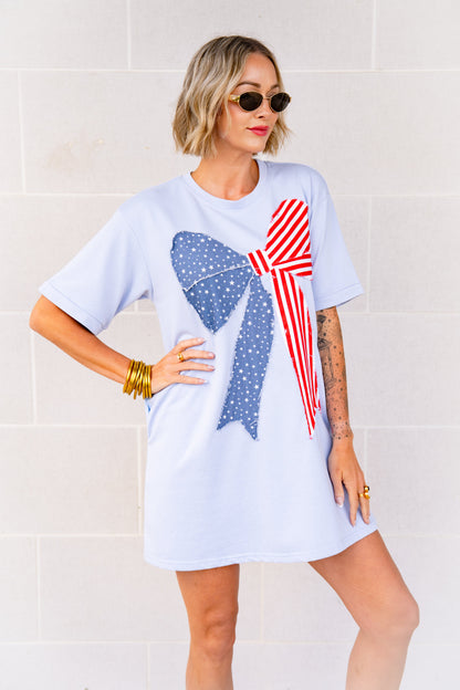 The USA Bow T-Shirt Dress in Sky