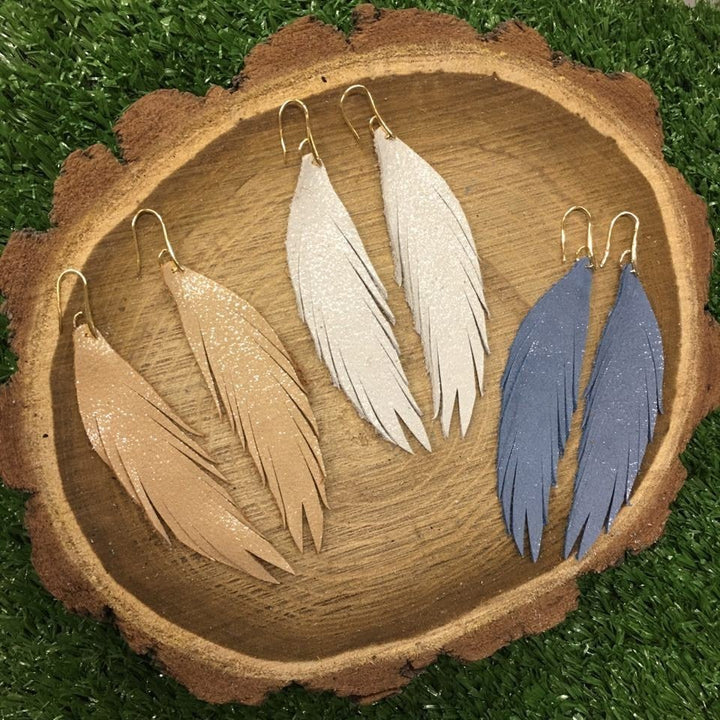 Foiled Short Feather Leather Earrings