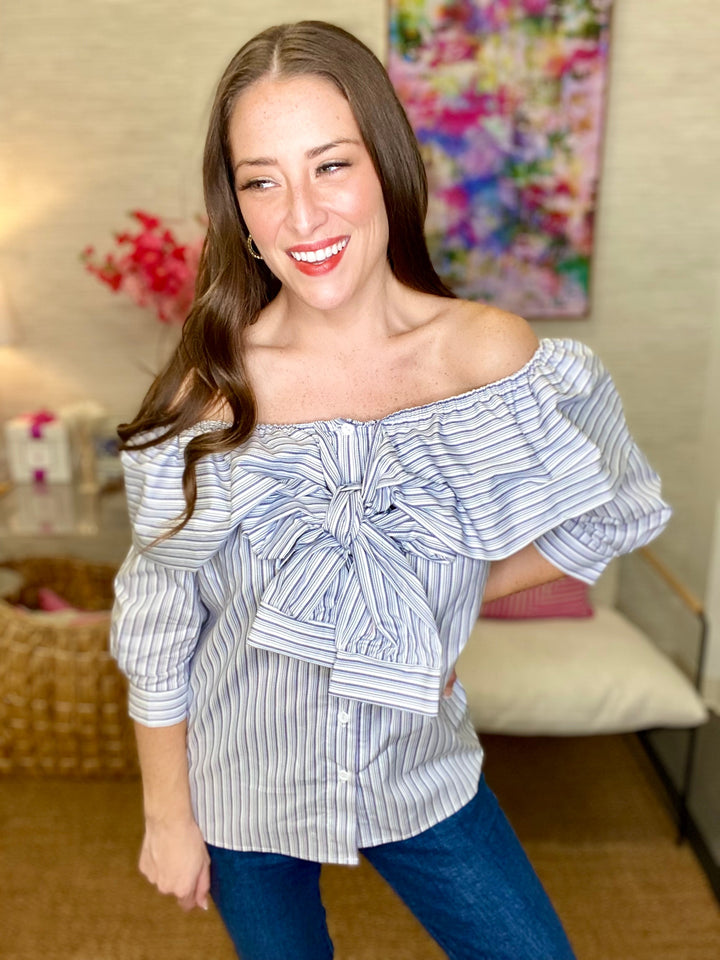 The Blue Bar Stripe Fable Top-AS