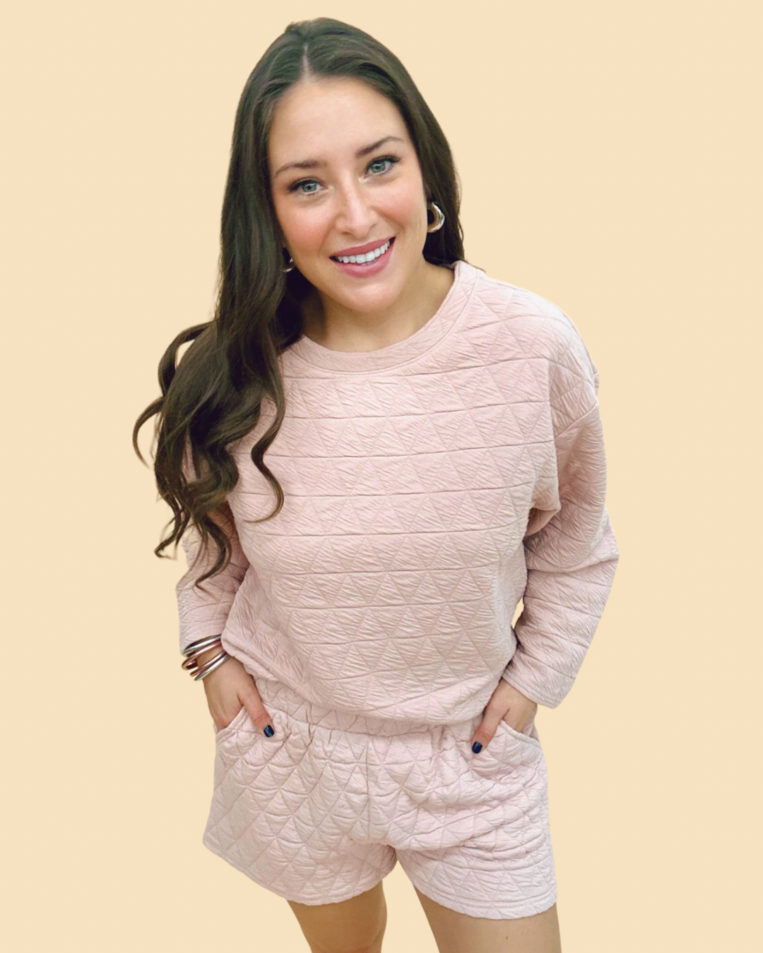 The Quilted LS Set in Blush-AS