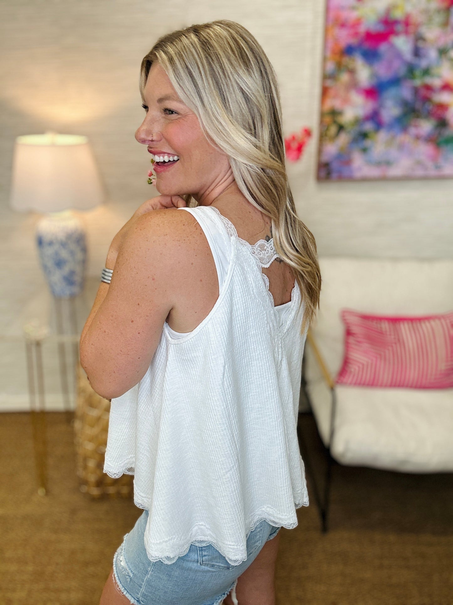 The Ribbed Lace Tank - 5 Colors