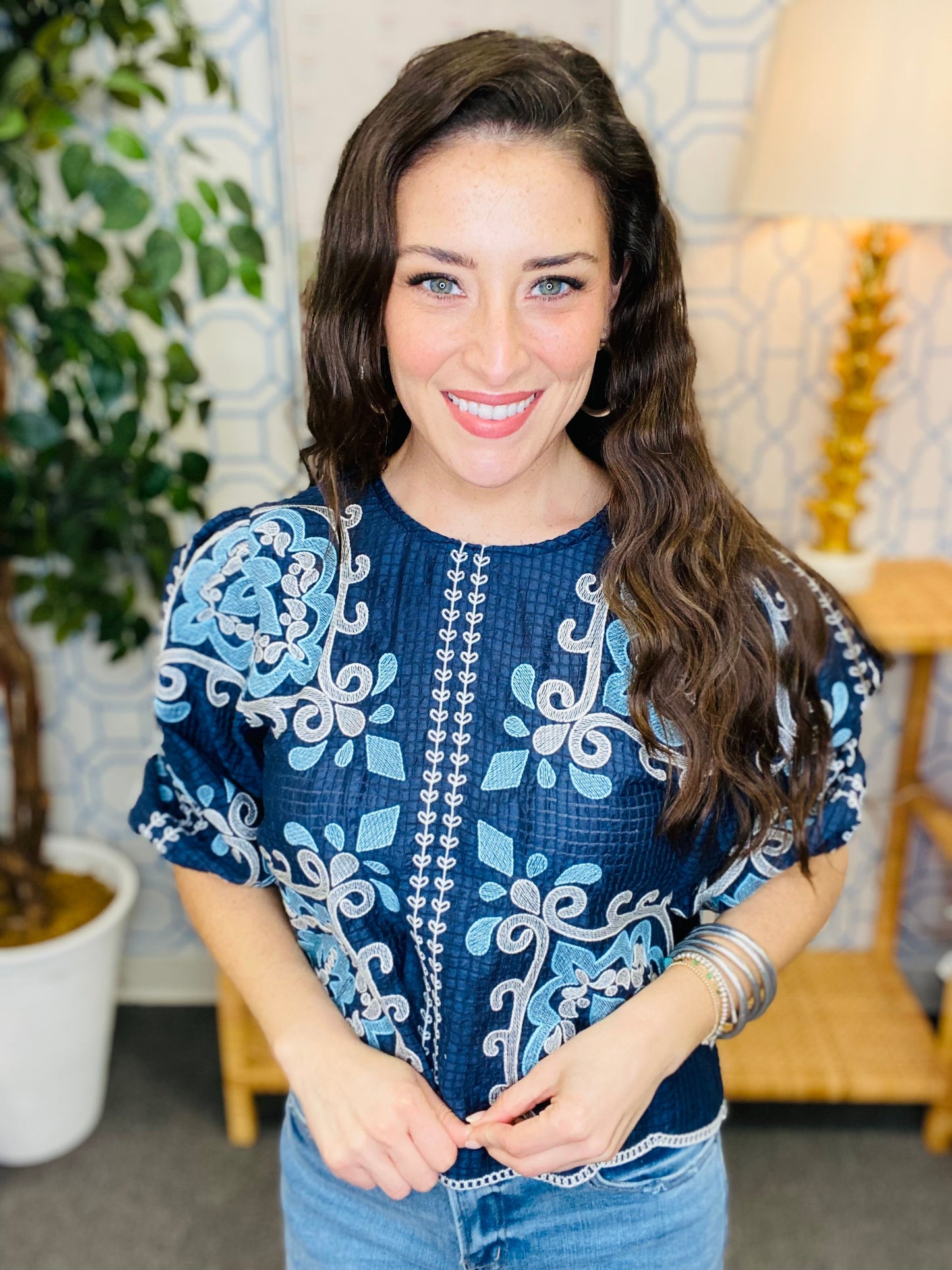 The Navy Chapman Top