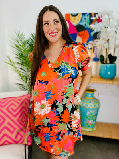 The Floral Masters Dress in Orange - AS