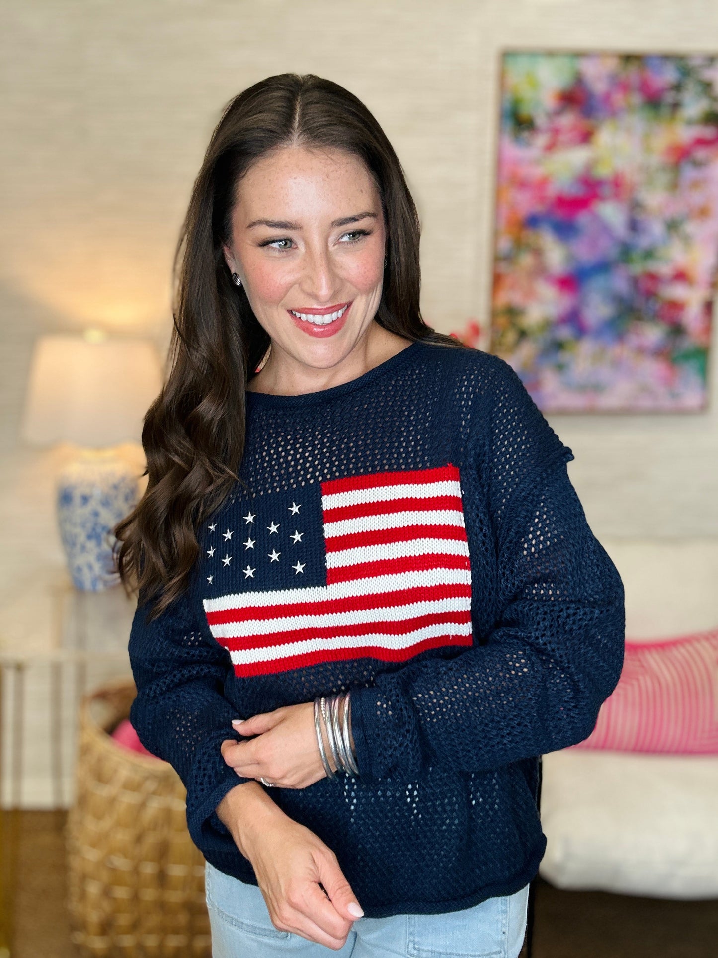 The Navy Knit Flag Top