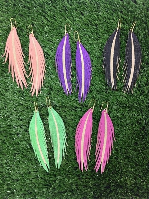 Short Painted Leather Earrings