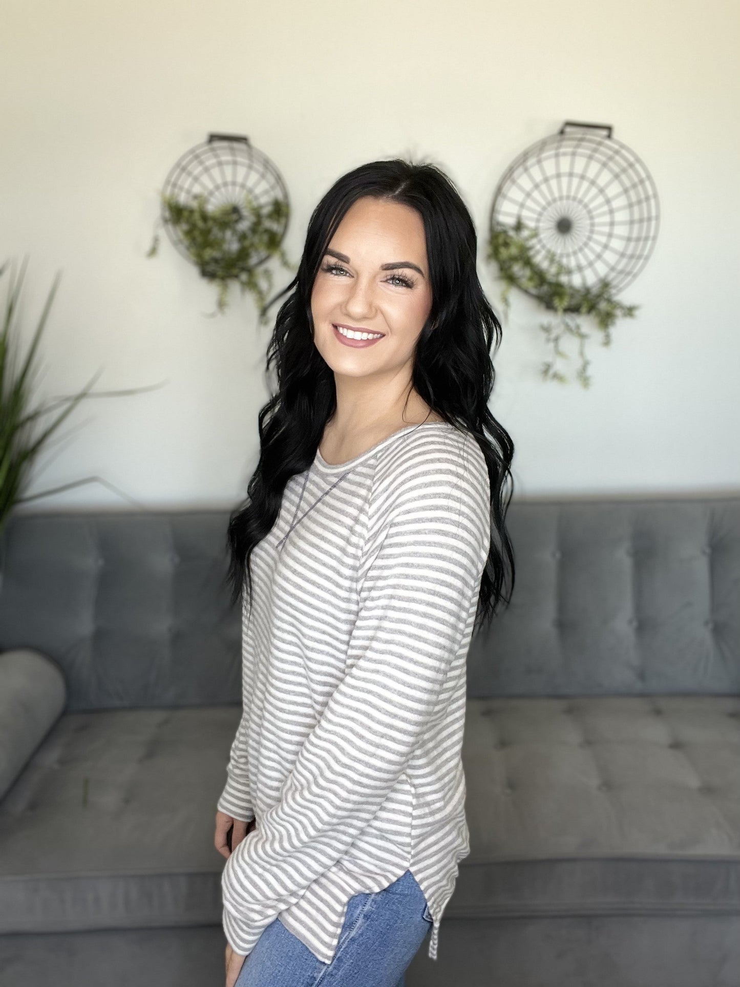 Sage Stripe Top in Grey-AS