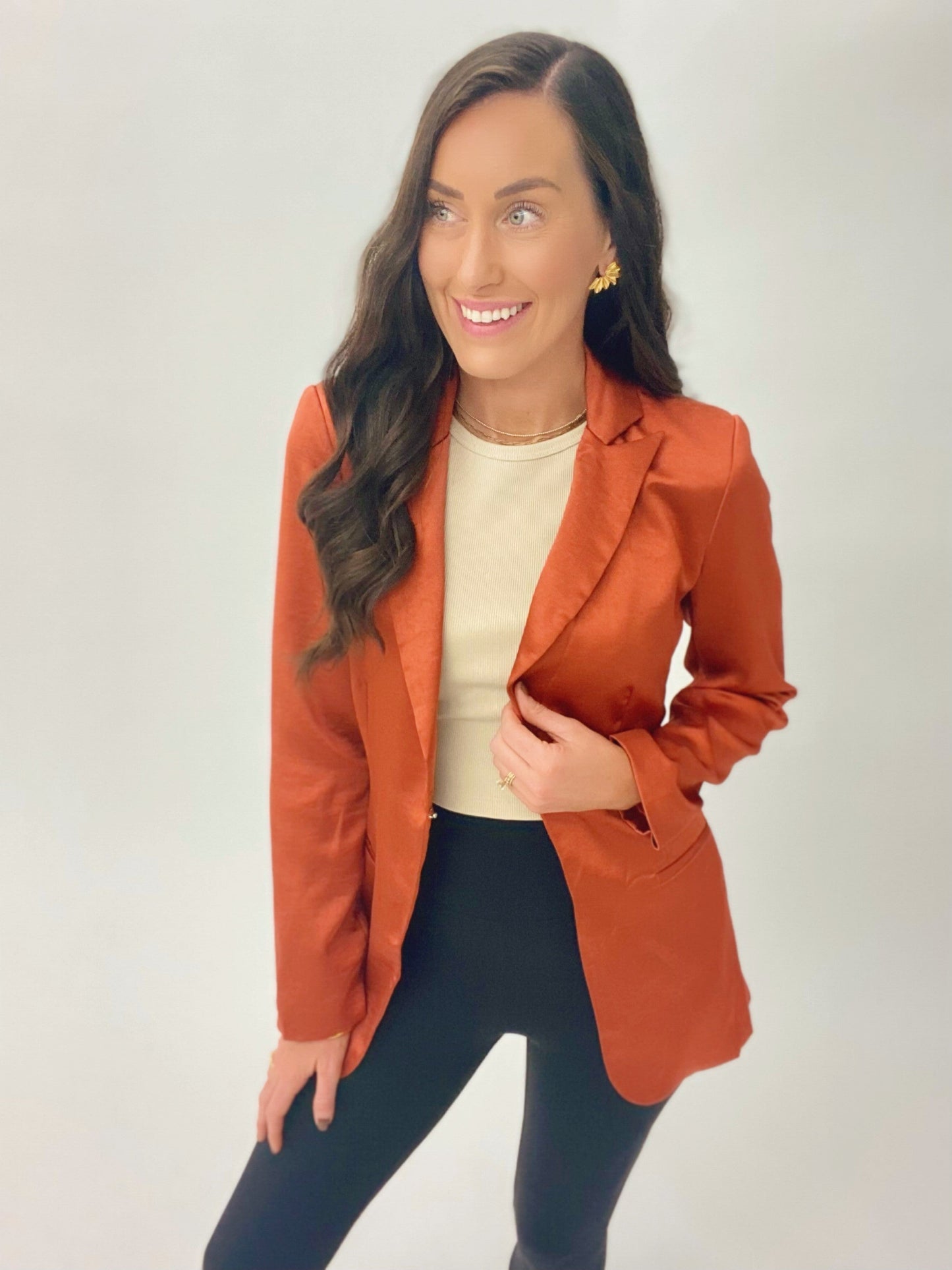 The Satin Tie Blazer in Rust