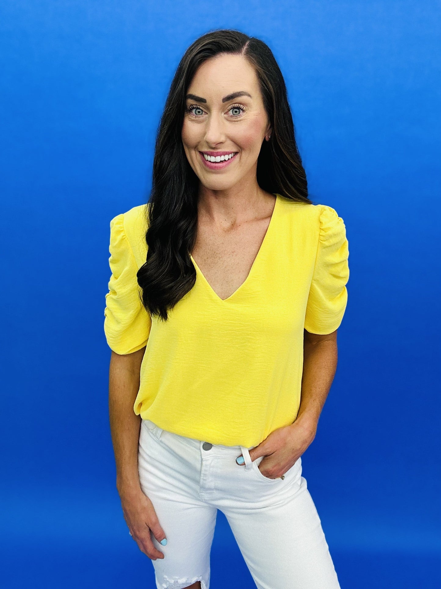 The Solid Ruched Airflo Top - LOTS, AS
