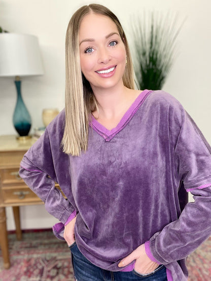 The Velour V Top in Purple - AS