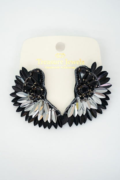 PF Steal-TJ Silver Black Fan Earrings