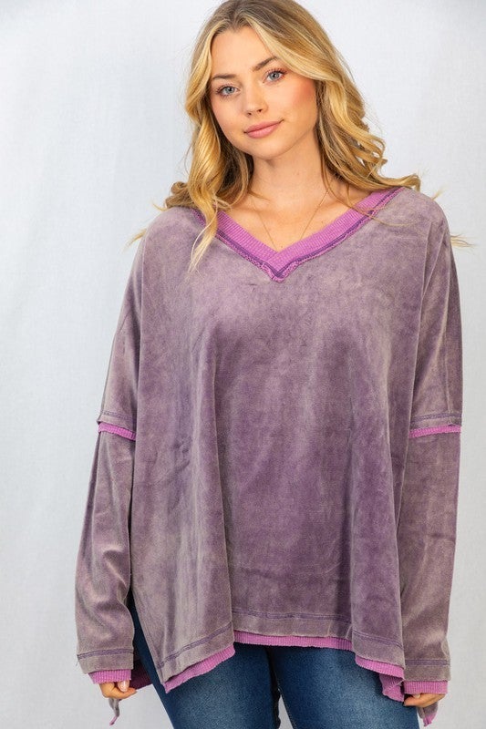 The Velour V Top in Purple - AS