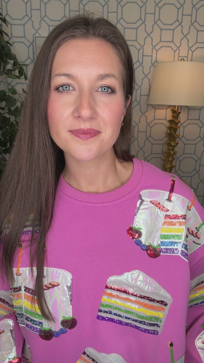 QOS Hot Pink Birthday Cake Sweatshirt