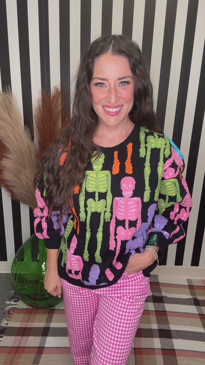 QOS Black Multi Fuzzy Skeleton Sweatshirt