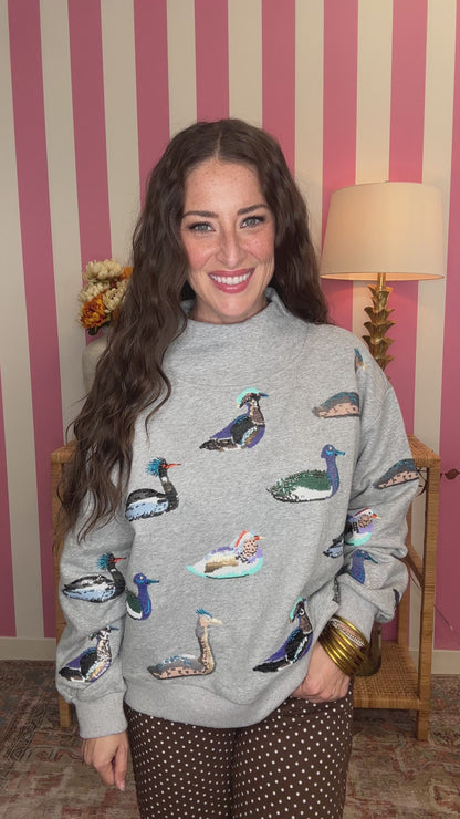 QOS Dark Grey Multi Duck Mockneck Sweatshirt