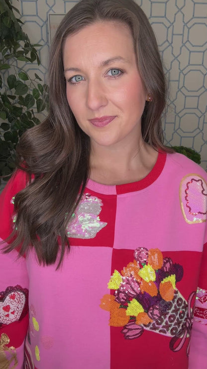 QOS Red & Pink Checkered Valentines Icon Sweatshirt