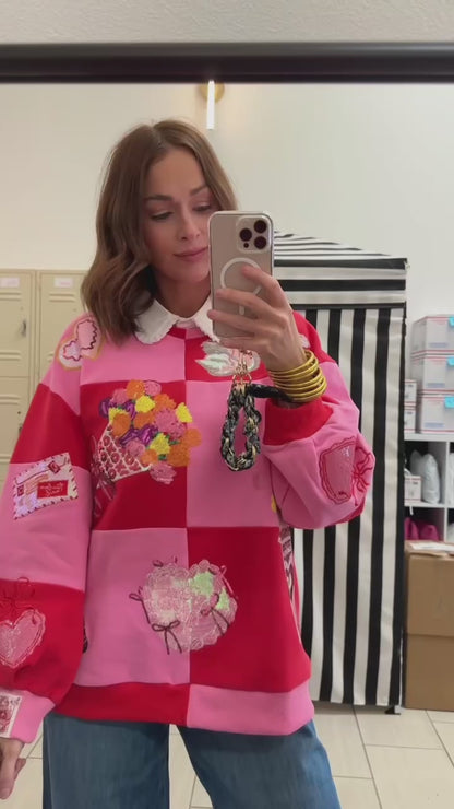 QOS Red & Pink Checkered Valentines Icon Sweatshirt