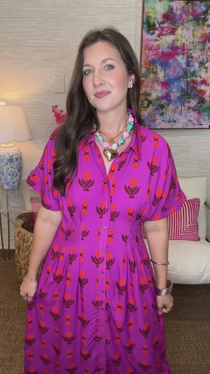 The Pleated Midi in Magenta