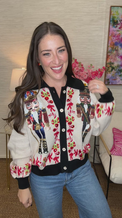 QOS Nutcracker & Candy Cane Cardigan