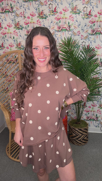 Mocha Polka Dot Long Sleeve Crop