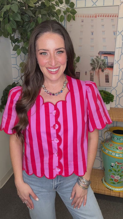 The Cabana Scalloped Top in Red