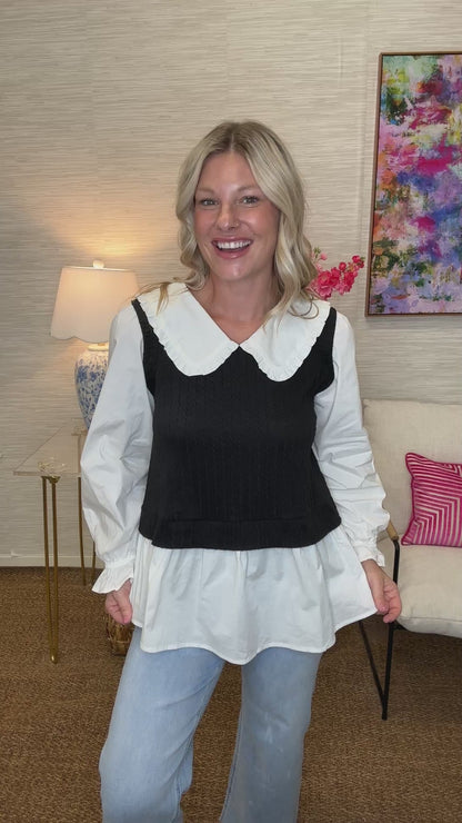The Poplin Prep Top in Black/AS