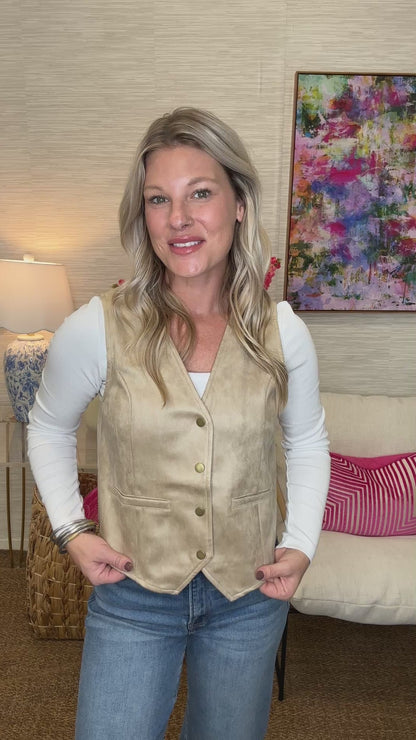 The Suede Vest in Stone