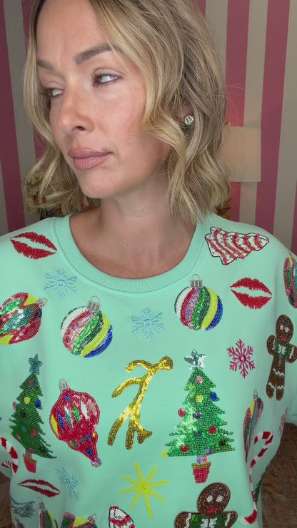 QOS Mint Multi Christmas Icons Sweatshirt