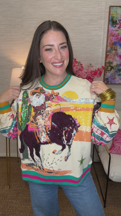 QOS Vintage Cowboy Santa Sweatshirt