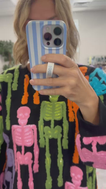 QOS Black Multi Fuzzy Skeleton Sweatshirt
