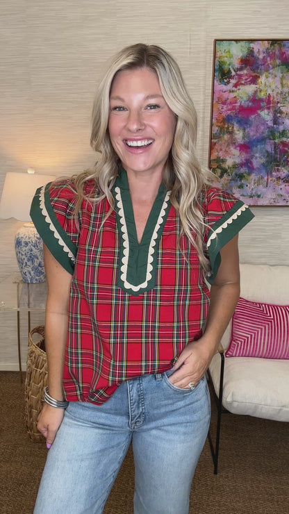 The TX Plaid Top in Red-AS