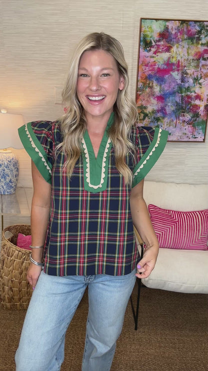The TX Plaid Top in Navy-AS