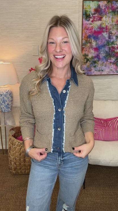 The Denim Trim Cardigan-AS